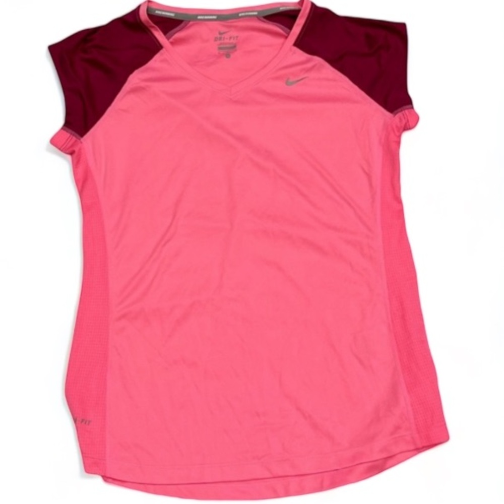Nike Dri Running Fit V Neck Cap Sleeves | Side Mesh | Pink Burgundy Size M NWT